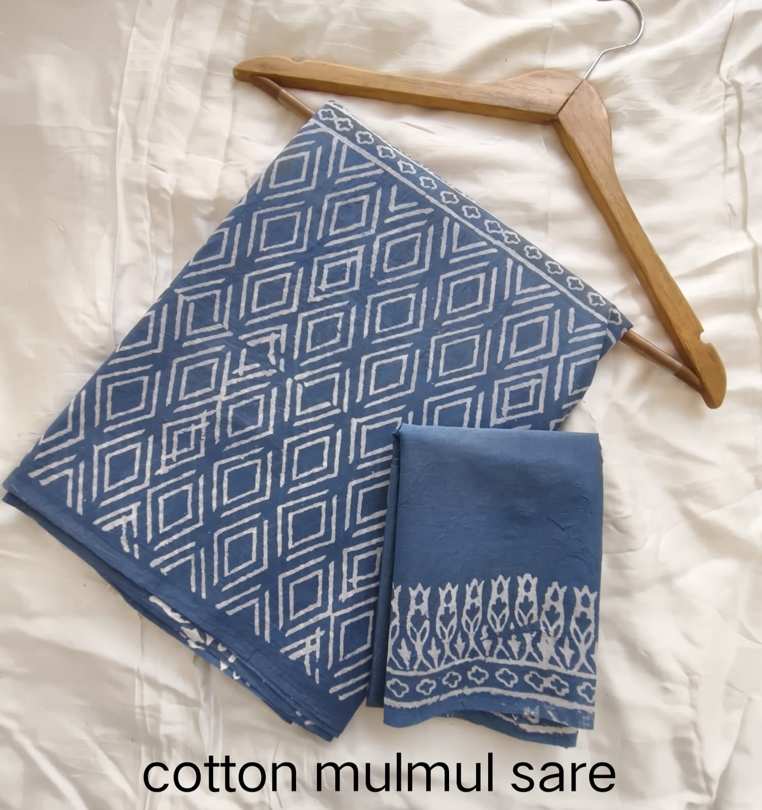 Cotton Mulmul Saree in indigo blue – Pure cotton handblock printed saree wholesale by Fabtexs